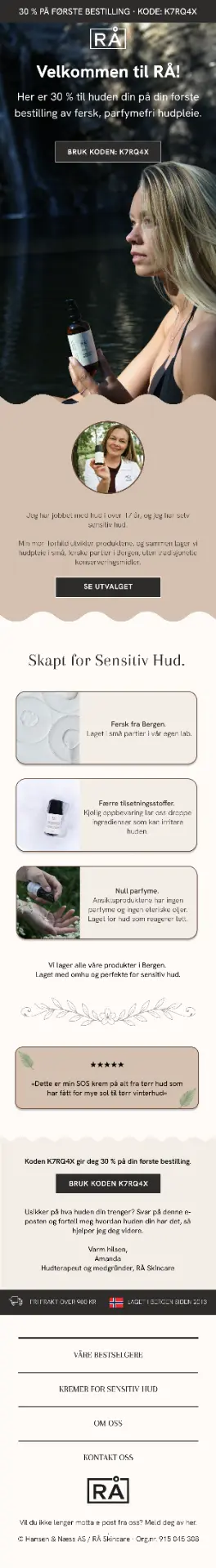 RÅ Skincare — velkomstflyt
